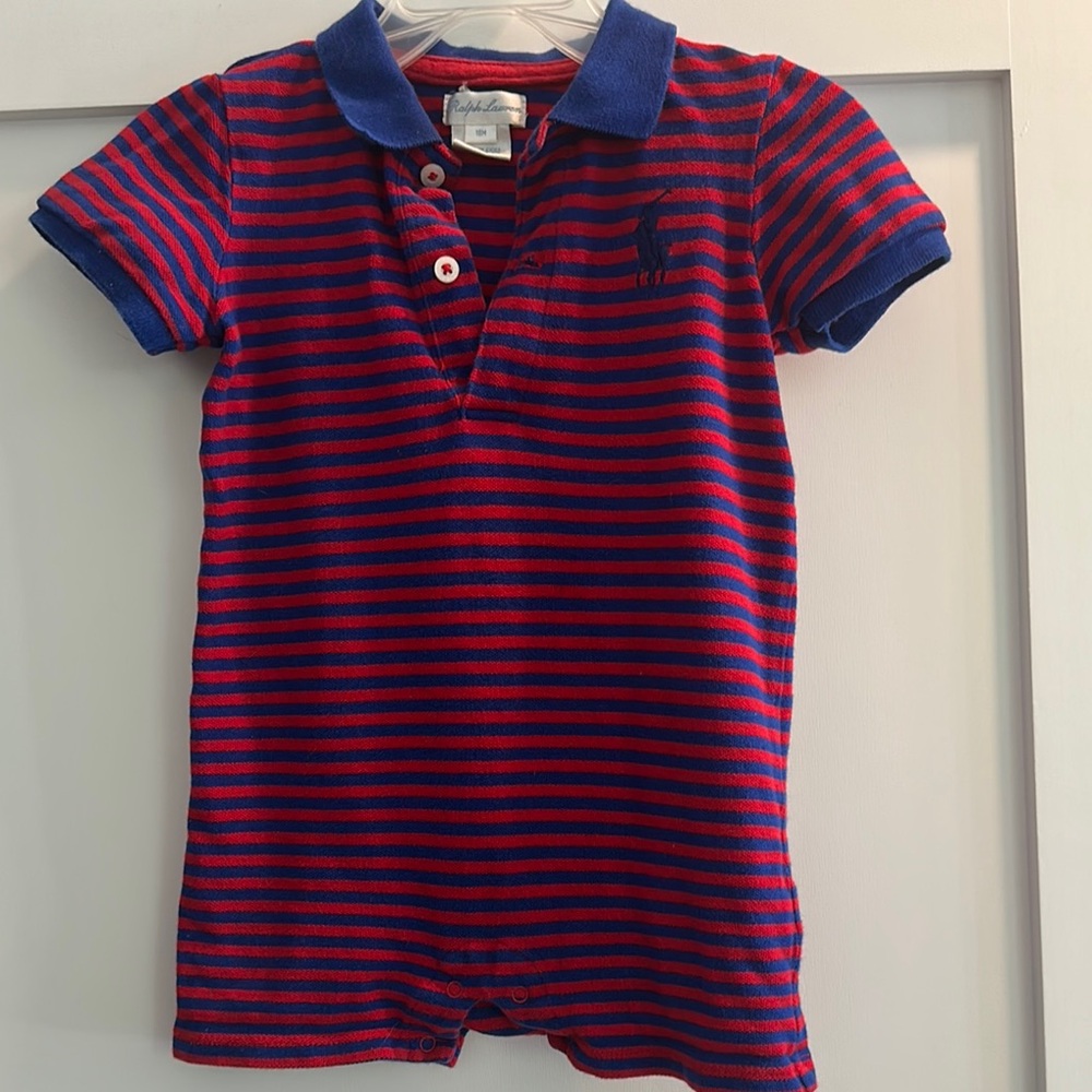 Ralph Lauren Red and Blue Striped Polo Shortall